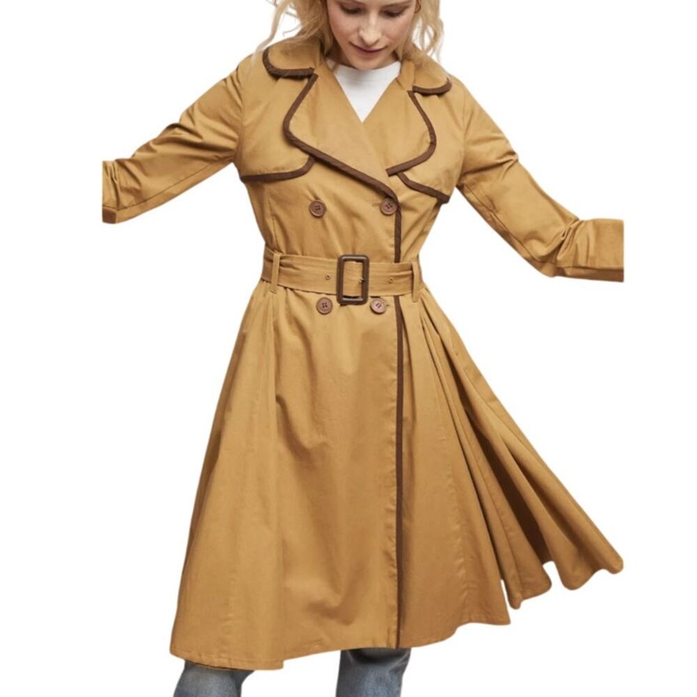 Ett:Twa Anthropologie Tan Brown Double-Breasted Trench Coat 4